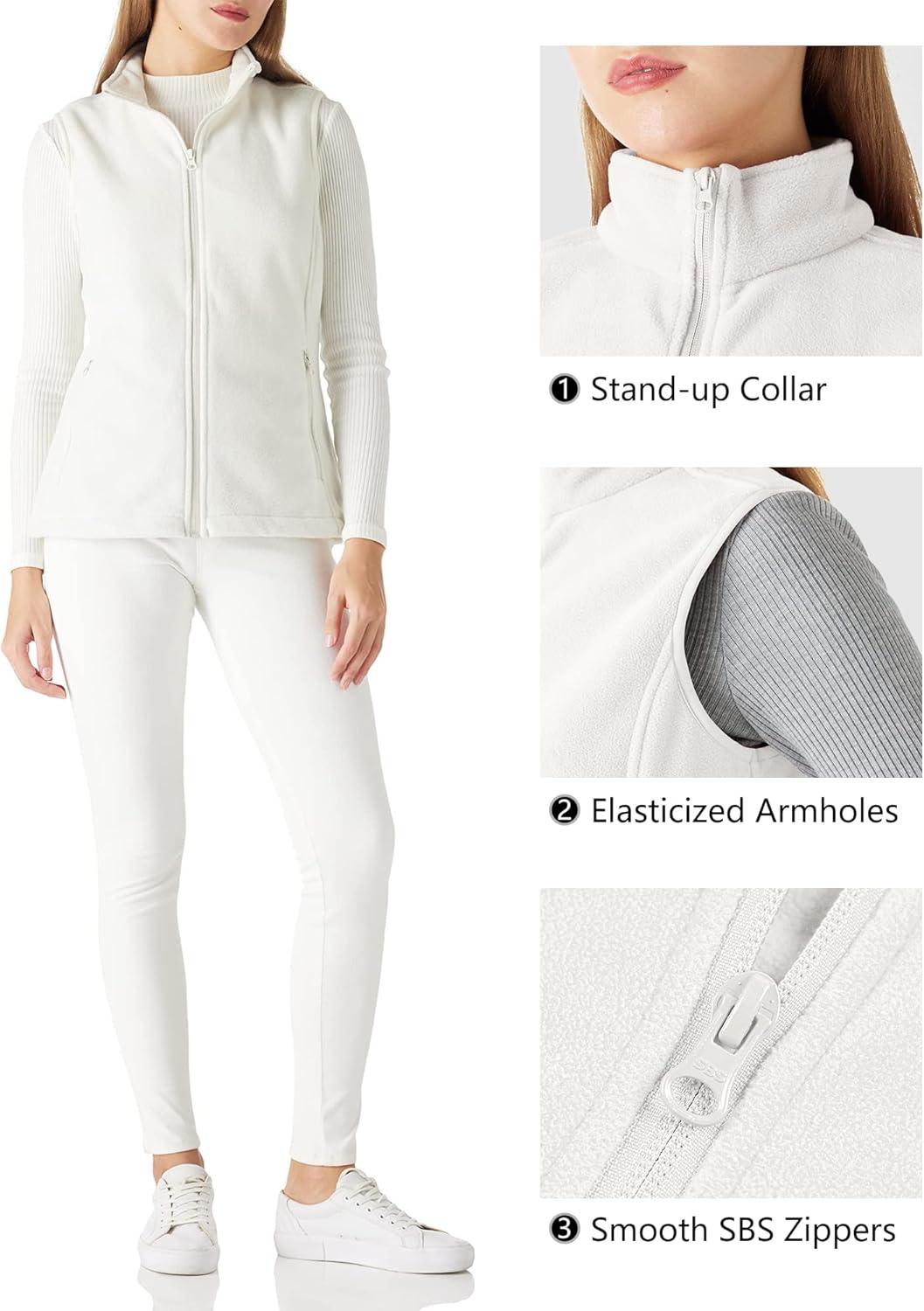 Outdoor Ventures Women’s Polar Fleece Zip Vest Outerwear with Pockets,Warm Sleeveless Coat Vest for Fall & Winter(Ivory)