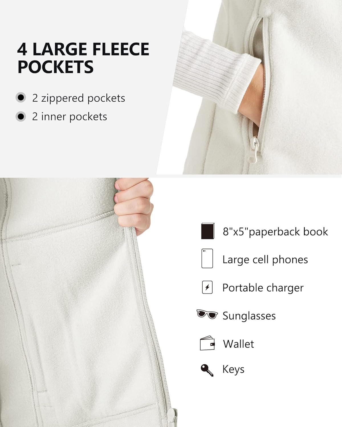 Outdoor Ventures Women’s Polar Fleece Zip Vest Outerwear with Pockets,Warm Sleeveless Coat Vest for Fall & Winter(Ivory)