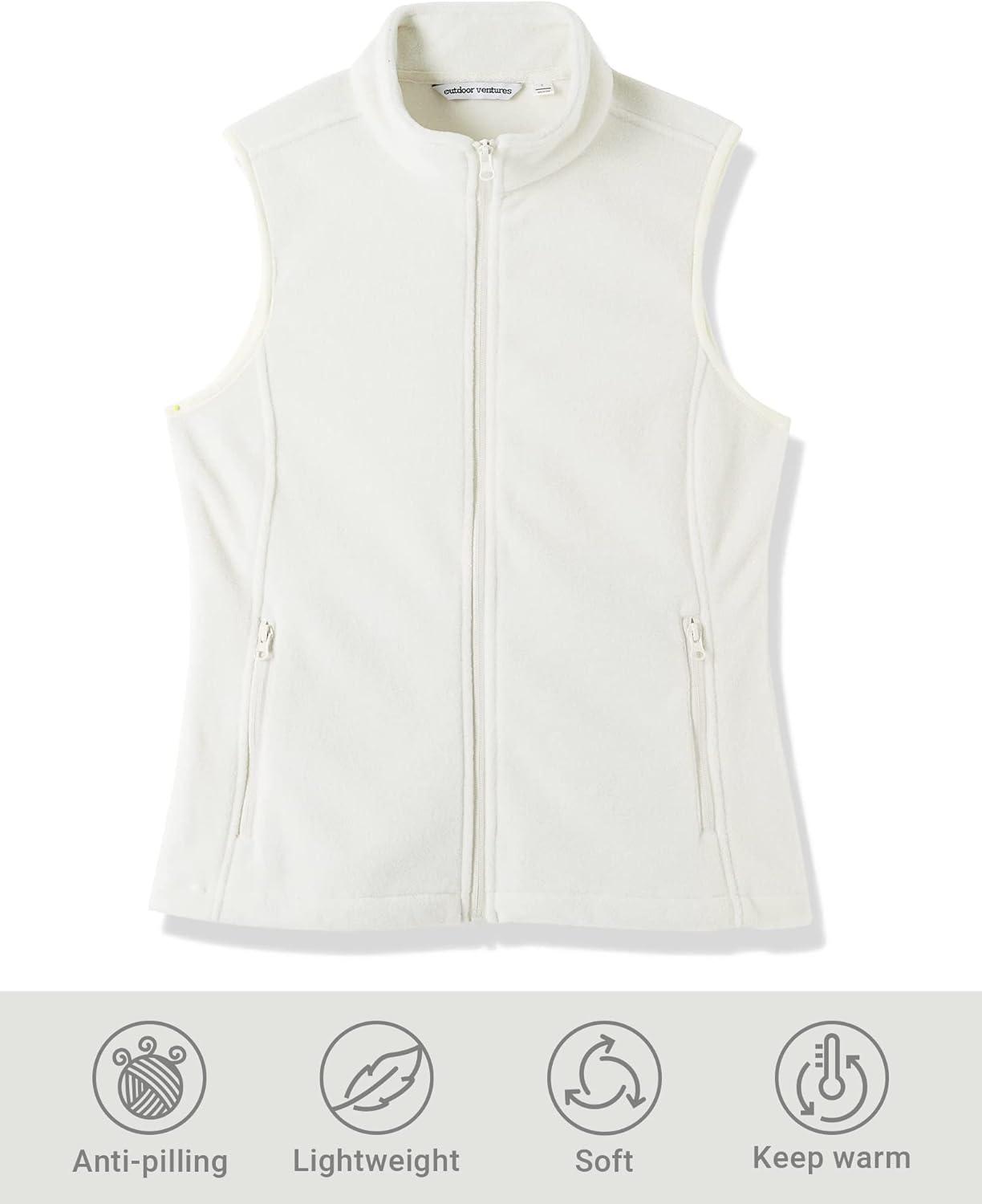 Outdoor Ventures Women’s Polar Fleece Zip Vest Outerwear with Pockets,Warm Sleeveless Coat Vest for Fall & Winter(Ivory)