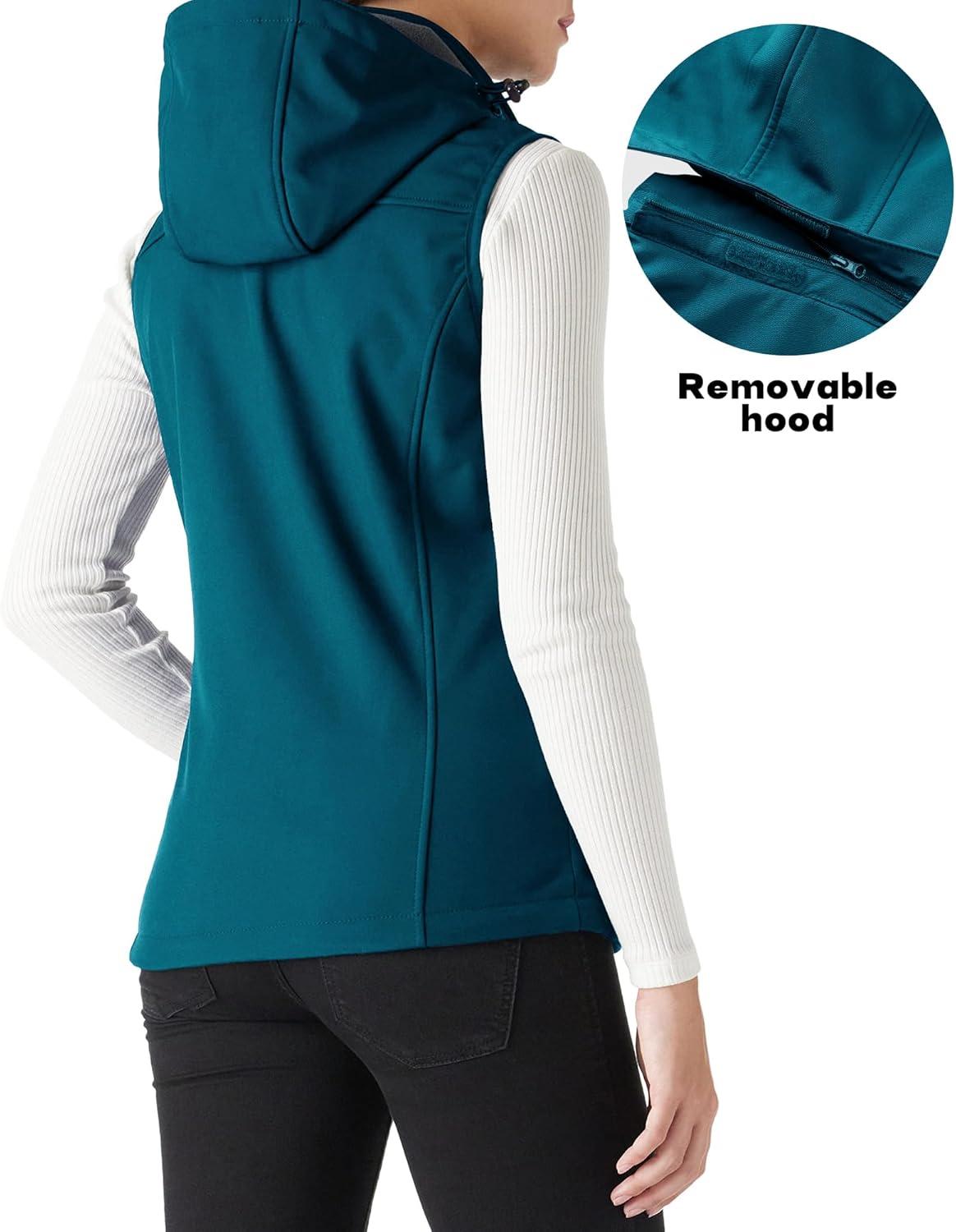 Outdoor Ventures Women’s Hooded Lightweight Softshell Vest, Windproof Fleece Lined Sleeveless Jacket for Golf Running Travel(Modern Blue)