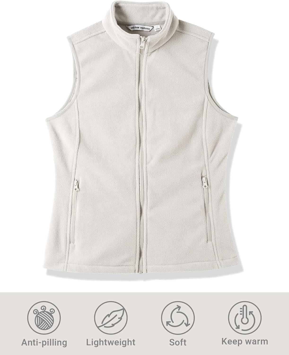 Outdoor Ventures Women’s Polar Fleece Zip Vest Outerwear with Pockets,Warm Sleeveless Coat Vest for Fall & Winter(Light Grey)