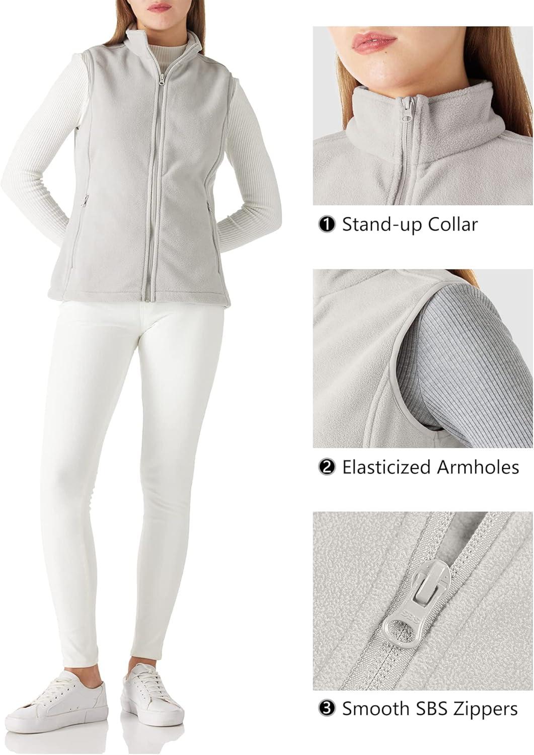 Outdoor Ventures Women’s Polar Fleece Zip Vest Outerwear with Pockets,Warm Sleeveless Coat Vest for Fall & Winter(Light Grey)