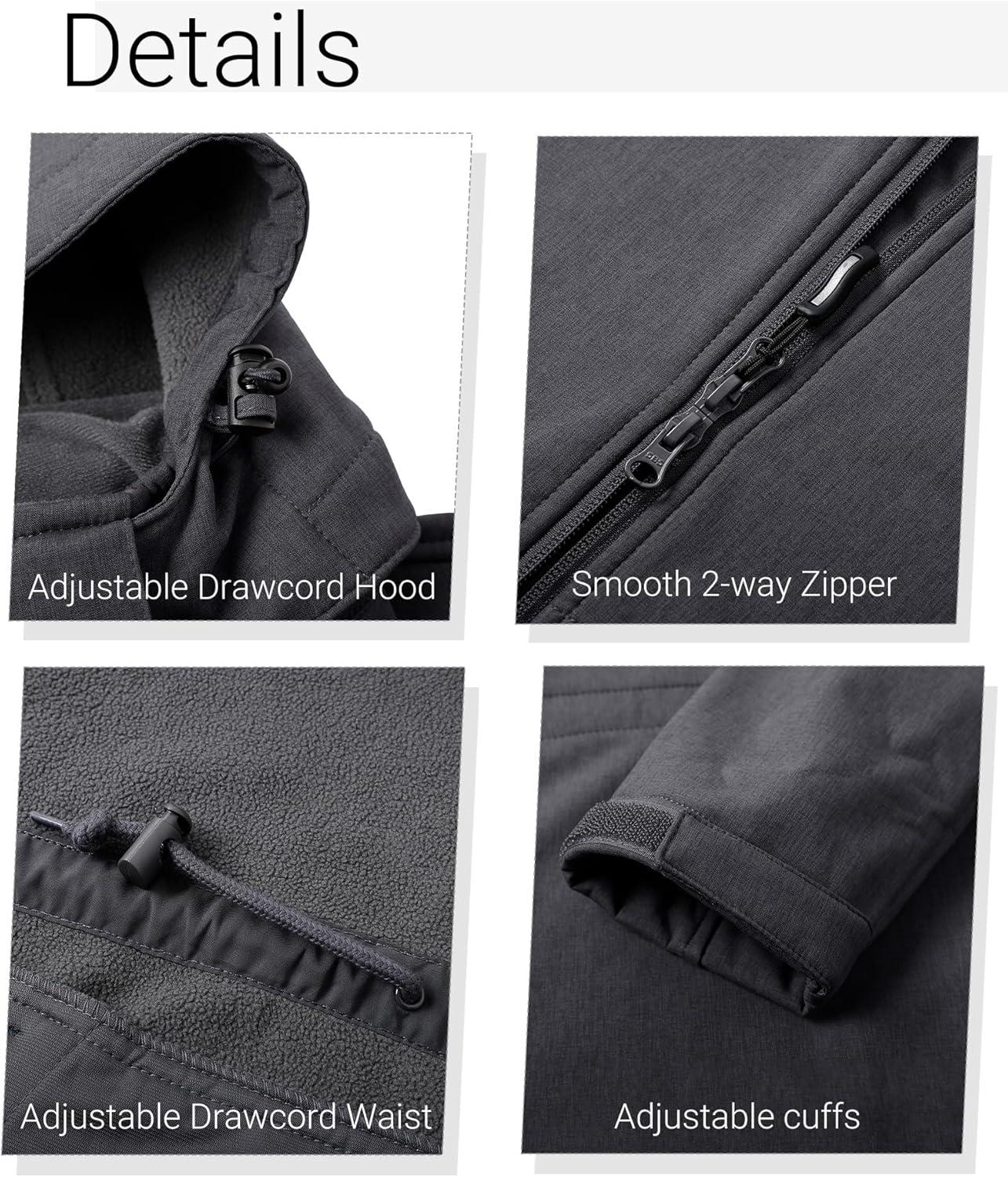 Outdoor Ventures Women’s Softshell Jacket with Removable Hood Fleece Lined Windbreaker Insulated Long Warm Rain Jacket(Dark Grey Heather)