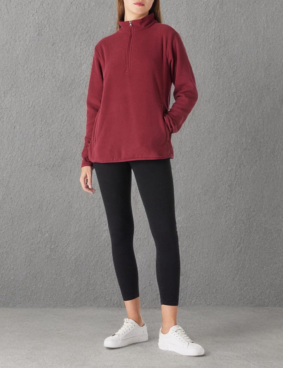 Outdoor Ventures Women’s Loose Fit 1/4 Quarter Zip Soft Lightweight Polar Fleece Pullover Jacket with Zipper Pocket