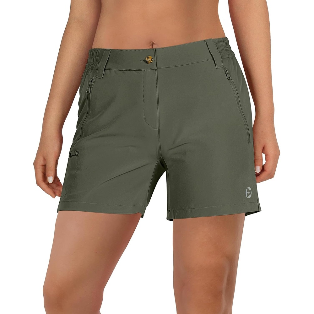 Outdoor Ventures Women’s Hiking Shorts 5 Inch Golf Stretch Quick Dry Cargo(Army Green)