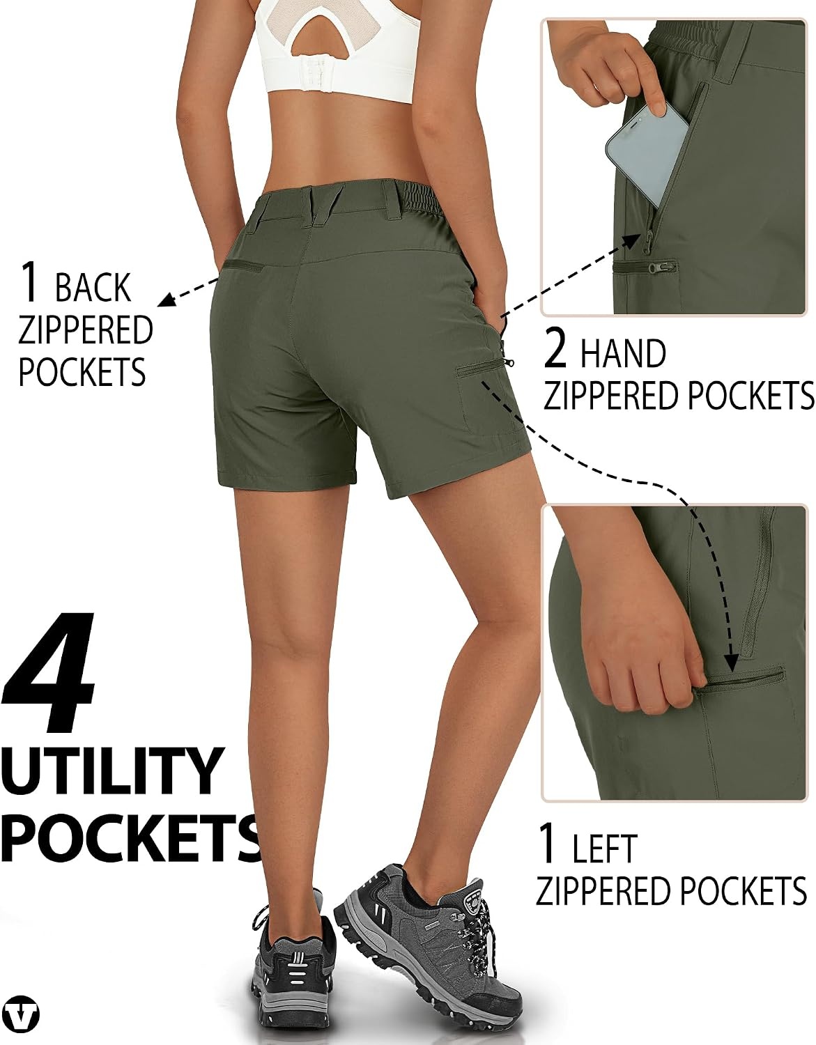Outdoor Ventures Women’s Hiking Shorts 5 Inch Golf Stretch Quick Dry Cargo(Army Green)