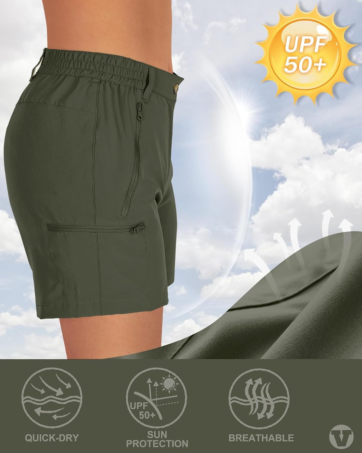 Outdoor Ventures Women’s Hiking Shorts 5 Inch Golf Stretch Quick Dry Cargo(Army Green)
