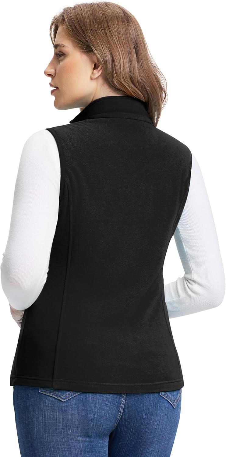 Outdoor Ventures Women’s Fleece Vest, Zip Up Lightweight Soft Running Vest Outerwear Sleeveless with Pockets(Black)