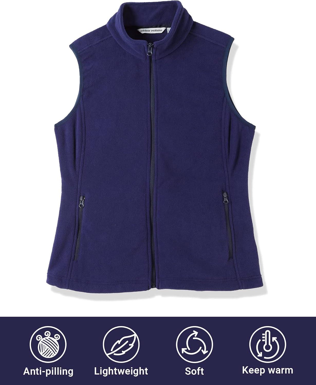 Outdoor Ventures Women’s Polar Fleece Zip Vest Outerwear with Pockets,Warm Sleeveless Coat Vest for Fall & Winter(Purplish Blue)