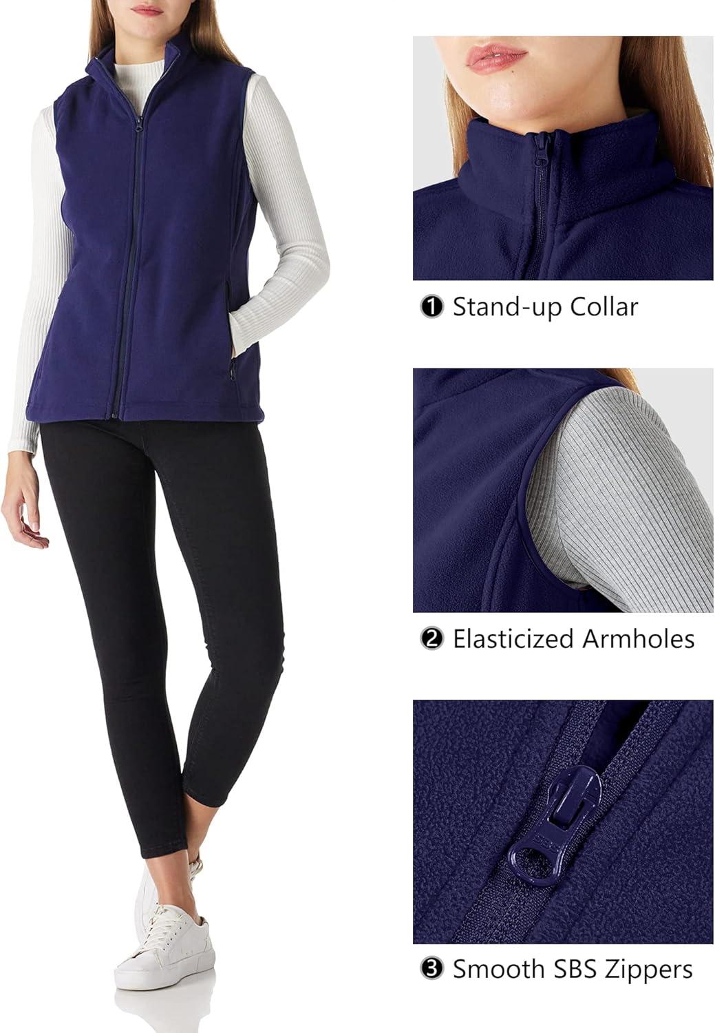 Outdoor Ventures Women’s Polar Fleece Zip Vest Outerwear with Pockets,Warm Sleeveless Coat Vest for Fall & Winter(Purplish Blue)