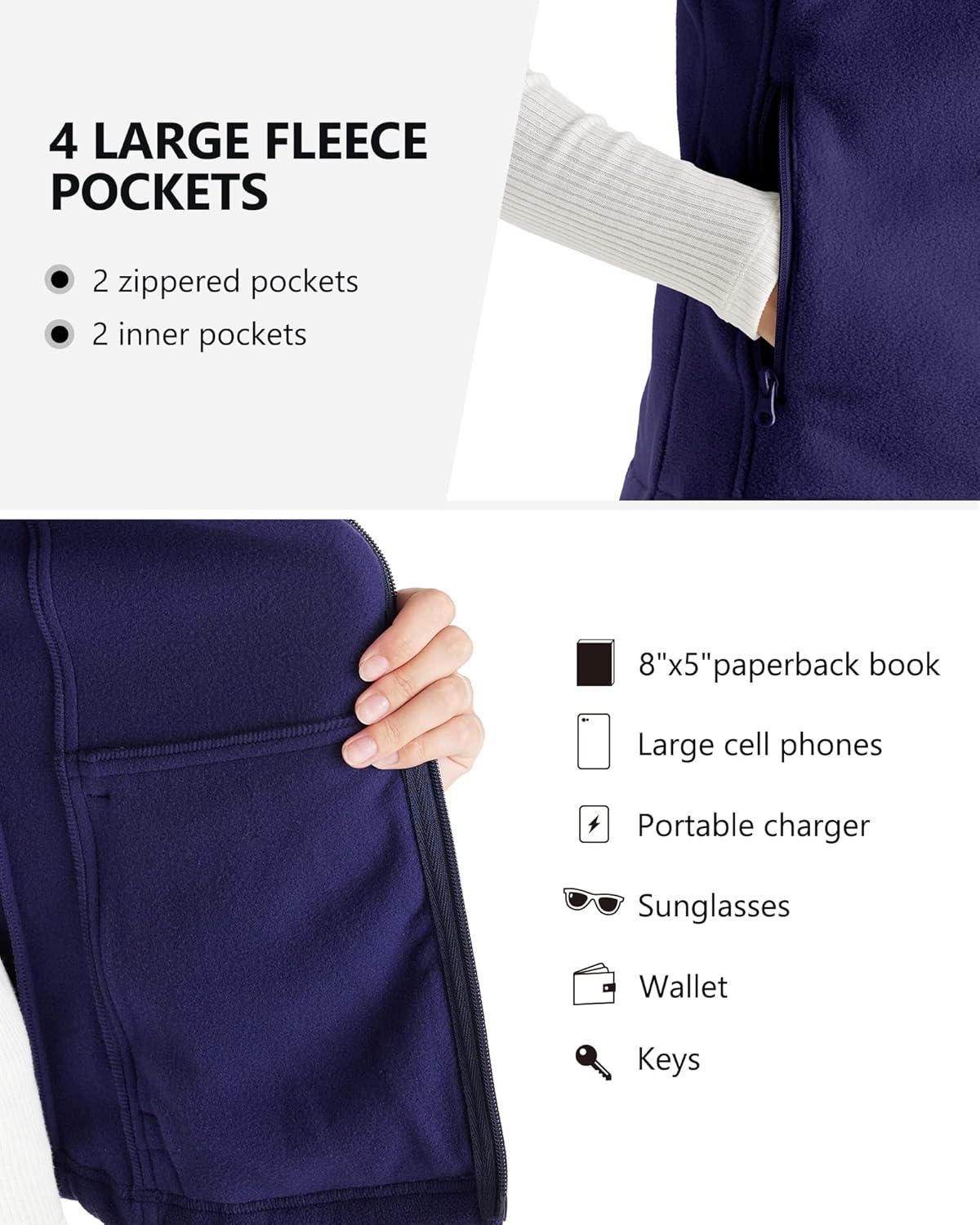 Outdoor Ventures Women’s Polar Fleece Zip Vest Outerwear with Pockets,Warm Sleeveless Coat Vest for Fall & Winter(Purplish Blue)
