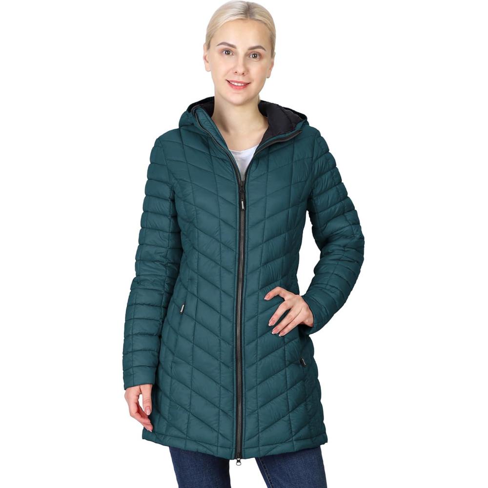 Outdoor Ventures Women’s Maryan Hooded Ultra Lightweight Warm Thermolite Long Puffer Coat(Teal(matte)-avg.32″ Mid Length)