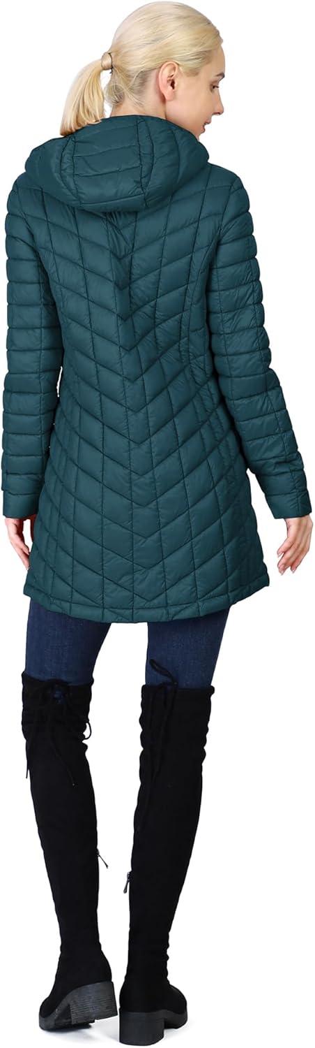 Outdoor Ventures Women’s Maryan Hooded Ultra Lightweight Warm Thermolite Long Puffer Coat(Teal(matte)-avg.32″ Mid Length)