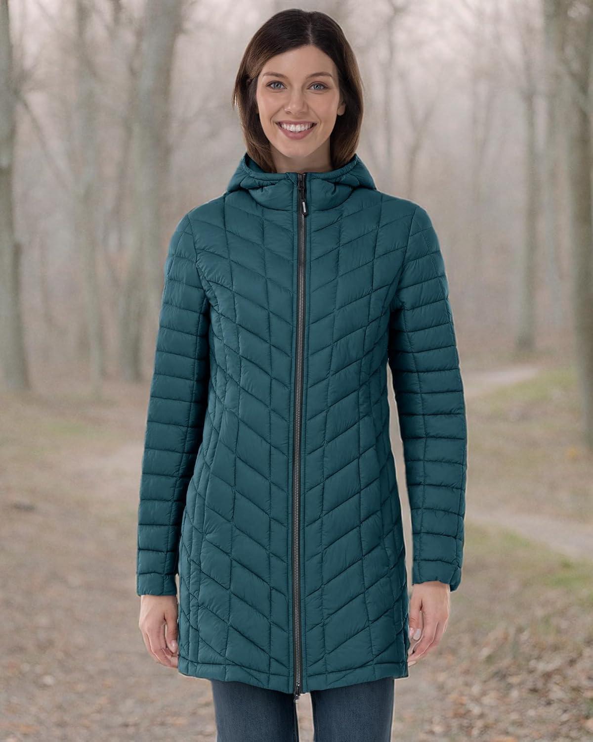 Outdoor Ventures Women’s Maryan Hooded Ultra Lightweight Warm Thermolite Long Puffer Coat(Teal(matte)-avg.32″ Mid Length)