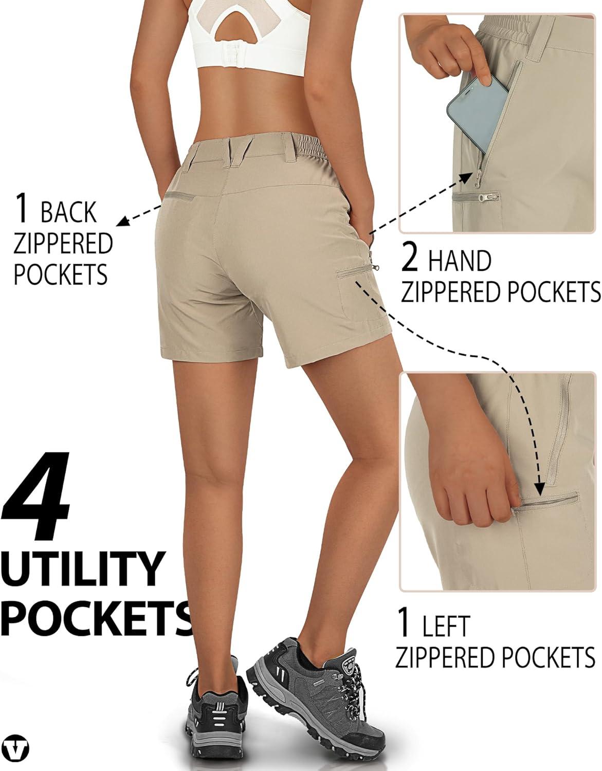 Outdoor Ventures Women’s Hiking Shorts Stretch Lightweight Golf Shorts Quick Dry UPF 50+ 5 inch Cargo Short for Camping(Woody Brown)