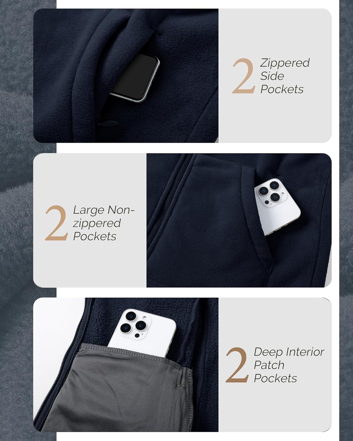 Outdoor Ventures Women’s Full Zip Hooded Fleece Jacket Coat with 6 Pockets, Warm Soft Polar Fleece Casual Hoodie Sweatshirt(Dark Blue)