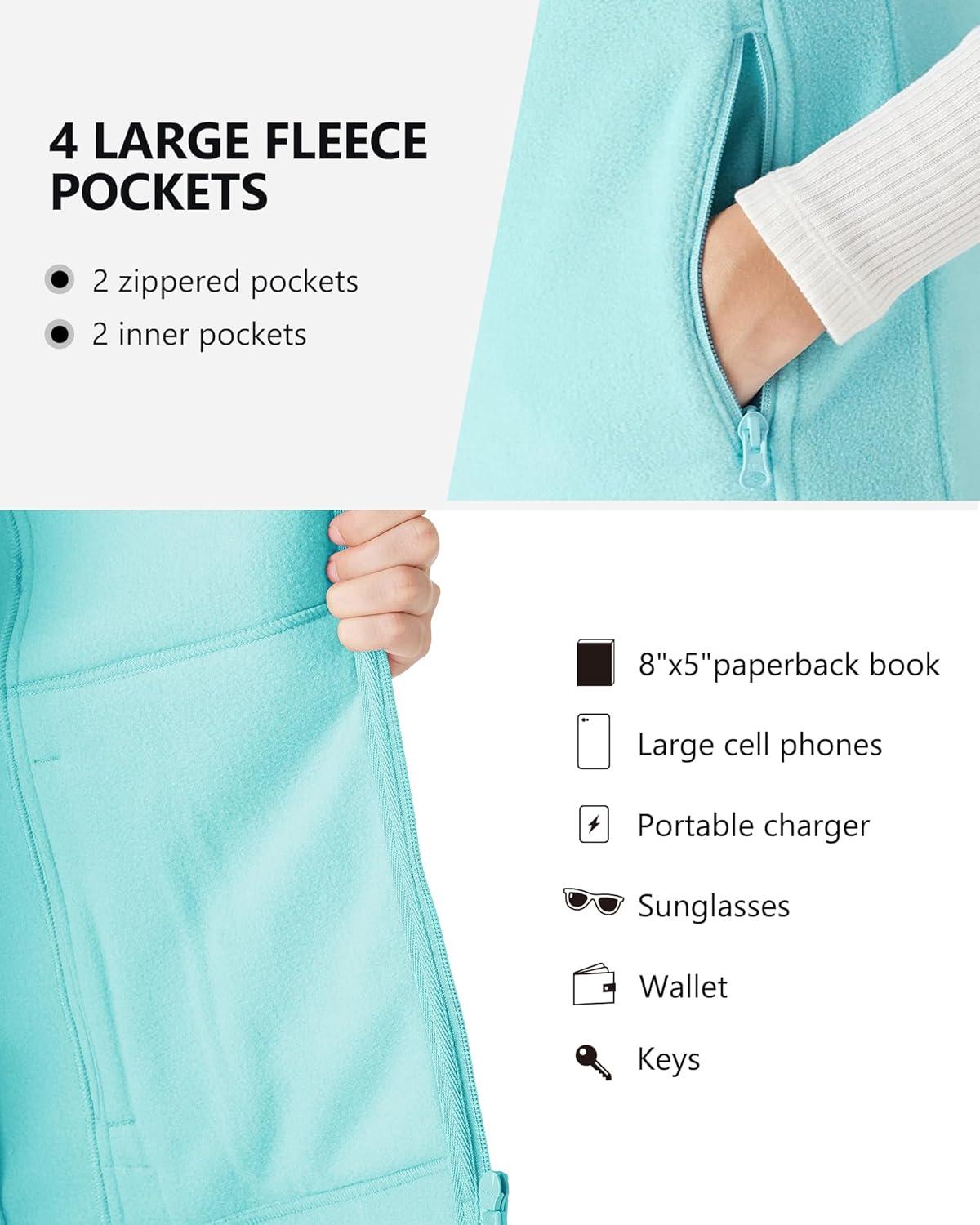 Outdoor Ventures Women’s Polar Fleece Zip Vest Outerwear with Pockets,Warm Sleeveless Coat Vest for Fall & Winter(Ice Blue)