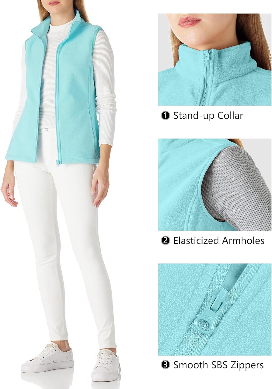 Outdoor Ventures Women’s Polar Fleece Zip Vest Outerwear with Pockets,Warm Sleeveless Coat Vest for Fall & Winter(Ice Blue)