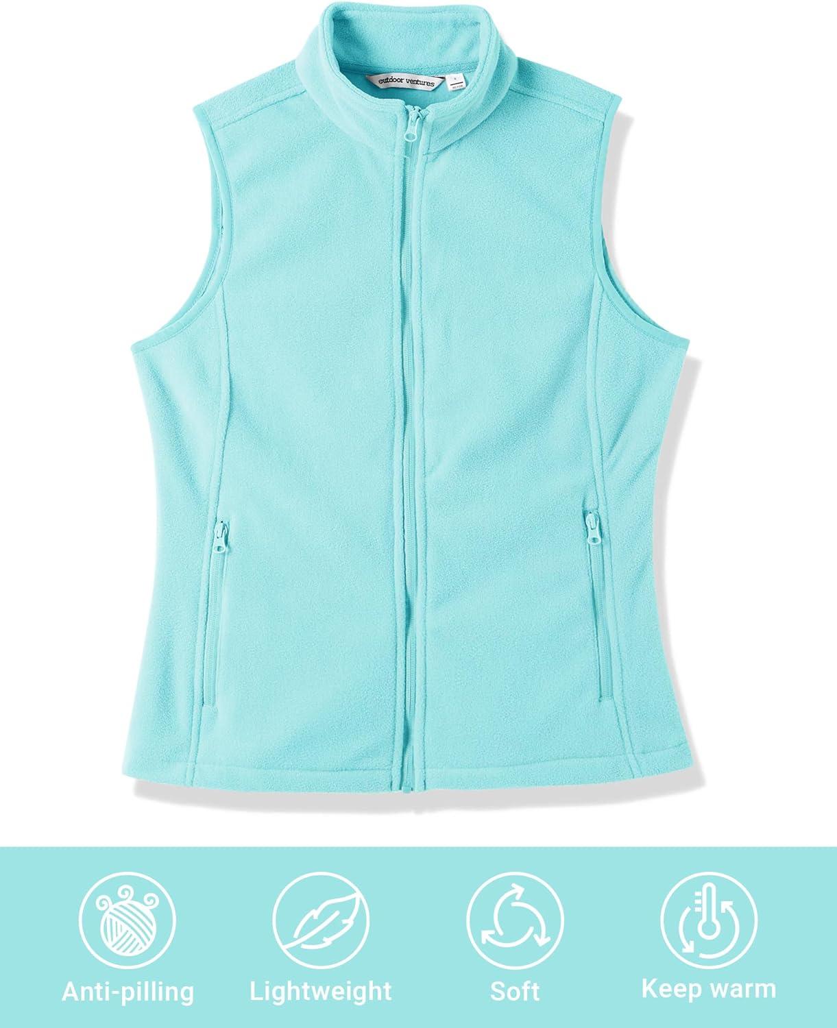 Outdoor Ventures Women’s Polar Fleece Zip Vest Outerwear with Pockets,Warm Sleeveless Coat Vest for Fall & Winter(Ice Blue)