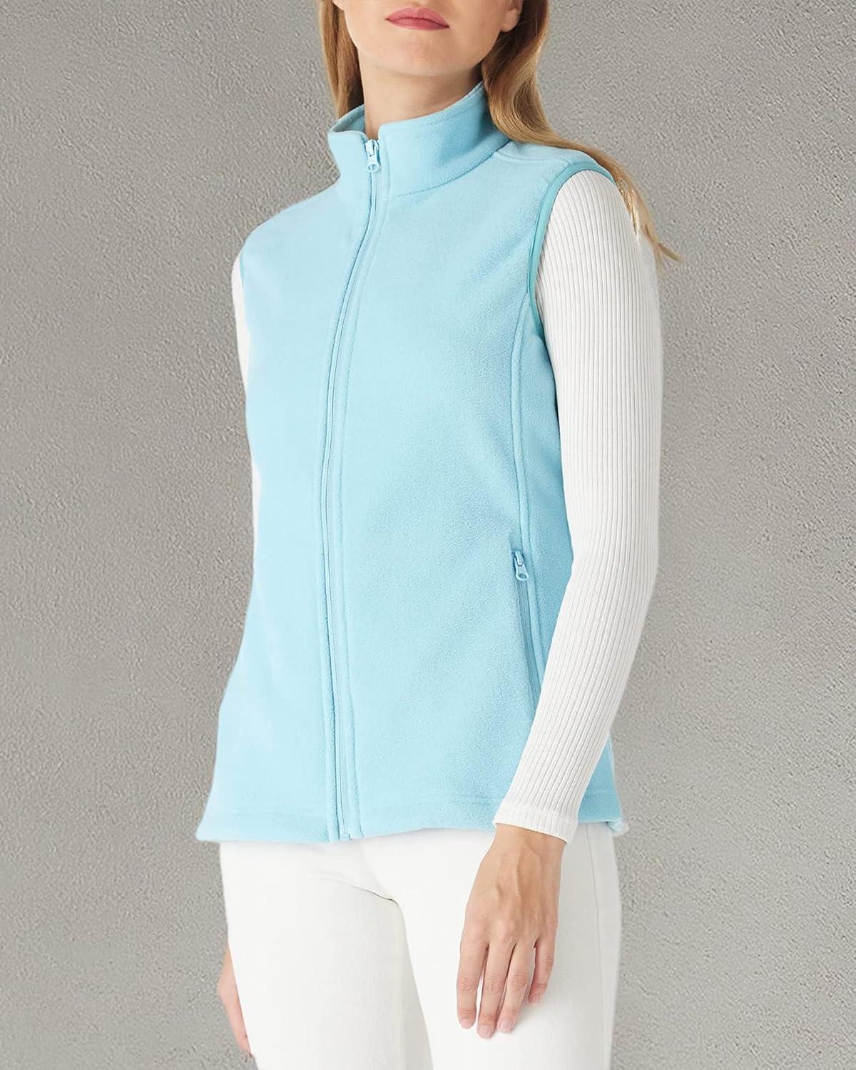 Outdoor Ventures Women’s Polar Fleece Zip Vest Outerwear with Pockets,Warm Sleeveless Coat Vest for Fall & Winter(Ice Blue)