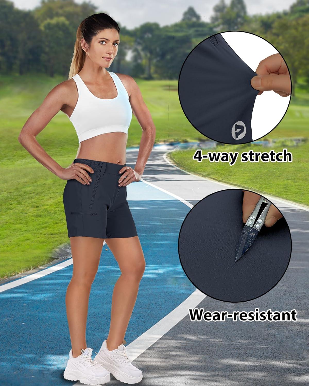 Outdoor Ventures Women’s Hiking Shorts Stretch Lightweight Golf Shorts Quick Dry UPF 50+ 5 inch Cargo Short for Camping(Dark Grey)