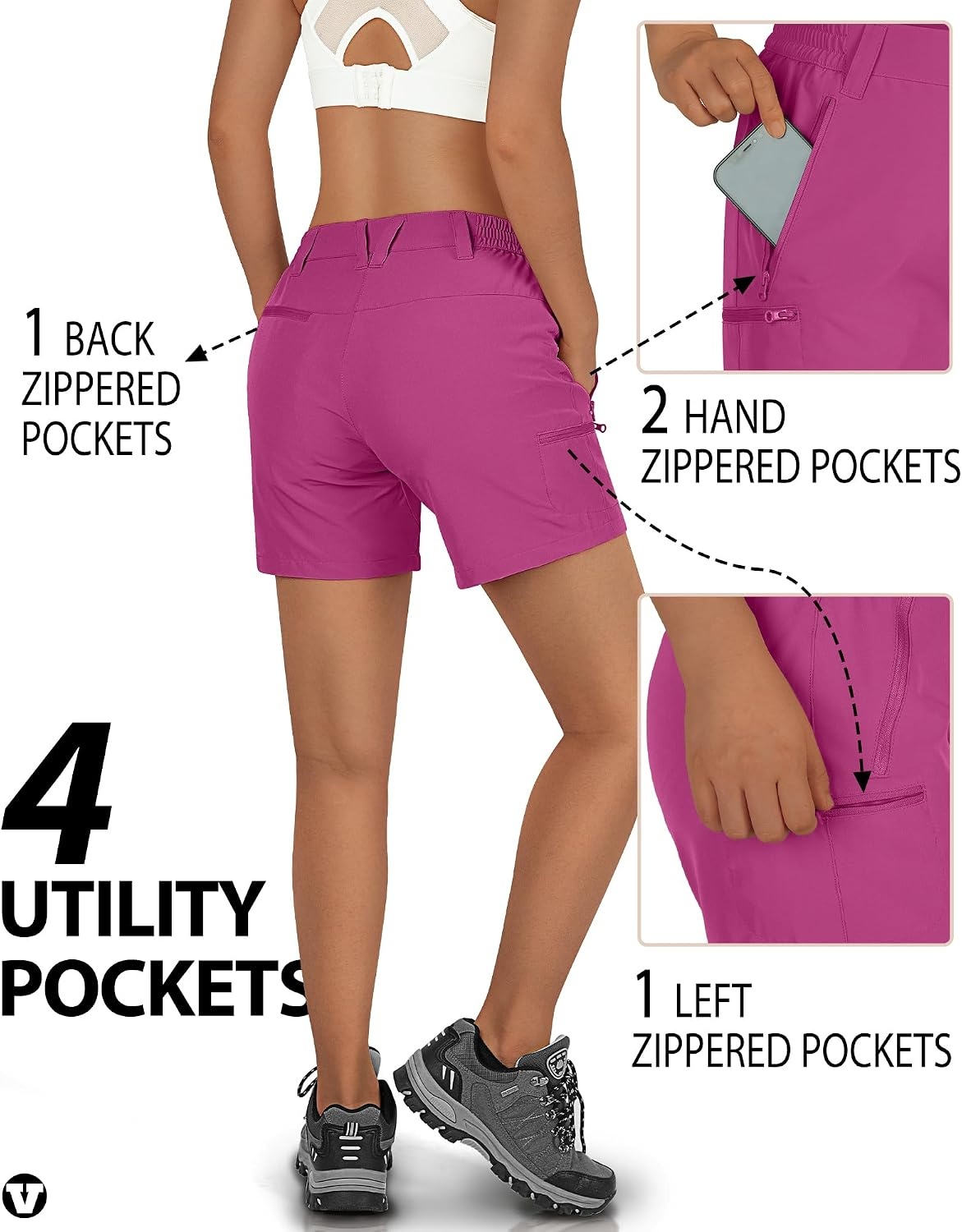 Outdoor Ventures Women’s Hiking Shorts 5 Inch Golf Stretch Quick Dry Cargo(Raspberry Red)