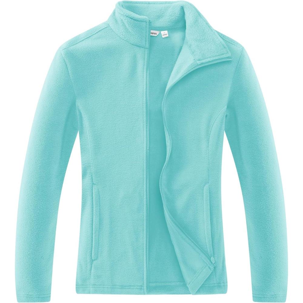 Outdoor Ventures Women’s Lightweight Warm Zip Up Long-Sleeve Soft Polar Fleece Jacket for Fall Winter(Aqua Blue)