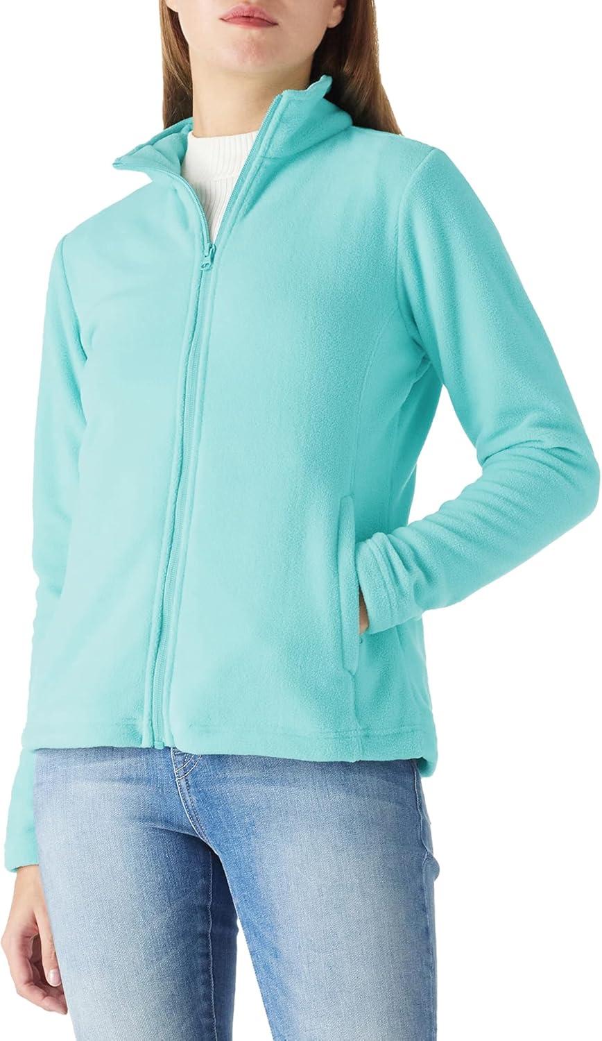 Outdoor Ventures Women’s Lightweight Warm Zip Up Long-Sleeve Soft Polar Fleece Jacket for Fall Winter(Aqua Blue)
