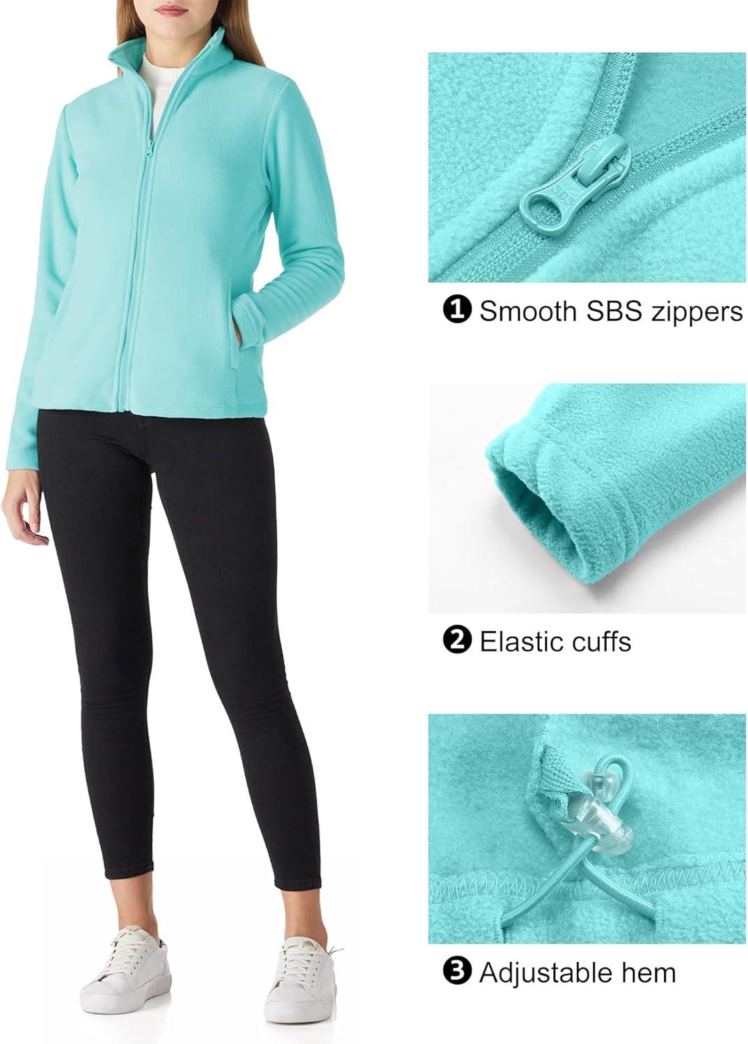 Outdoor Ventures Women’s Lightweight Warm Zip Up Long-Sleeve Soft Polar Fleece Jacket for Fall Winter(Aqua Blue)