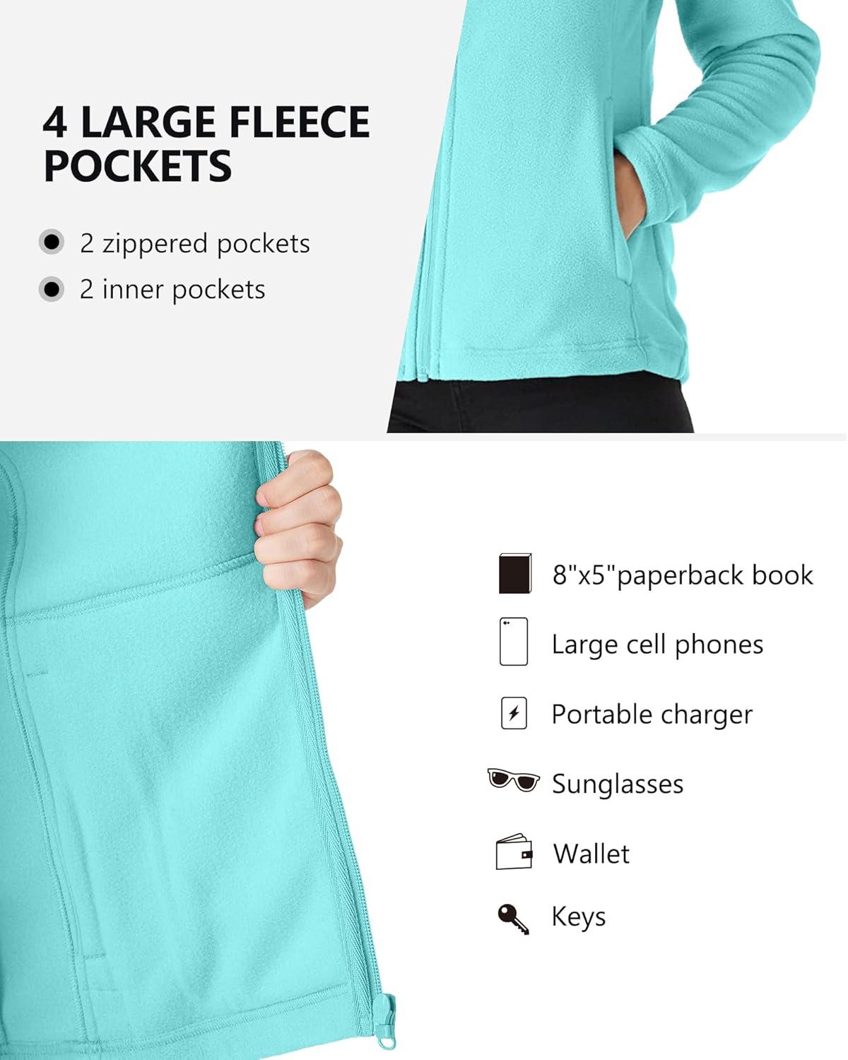 Outdoor Ventures Women’s Lightweight Warm Zip Up Long-Sleeve Soft Polar Fleece Jacket for Fall Winter(Aqua Blue)
