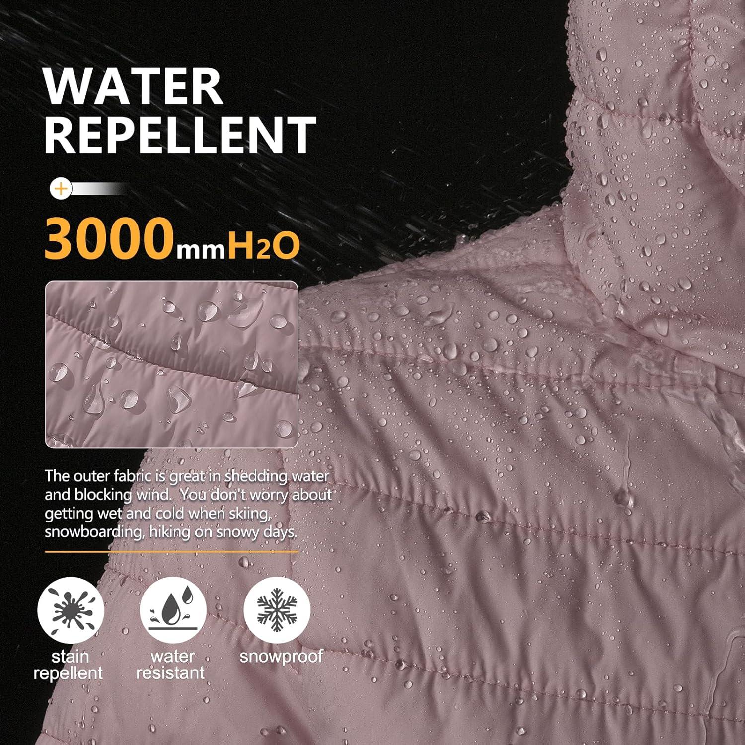 Outdoor Ventures Women’s Packable Lightweight Full-Zip Puffer Jacket with Hood Quilted Winter Coat(Pale Rosy(fold in Pocket))