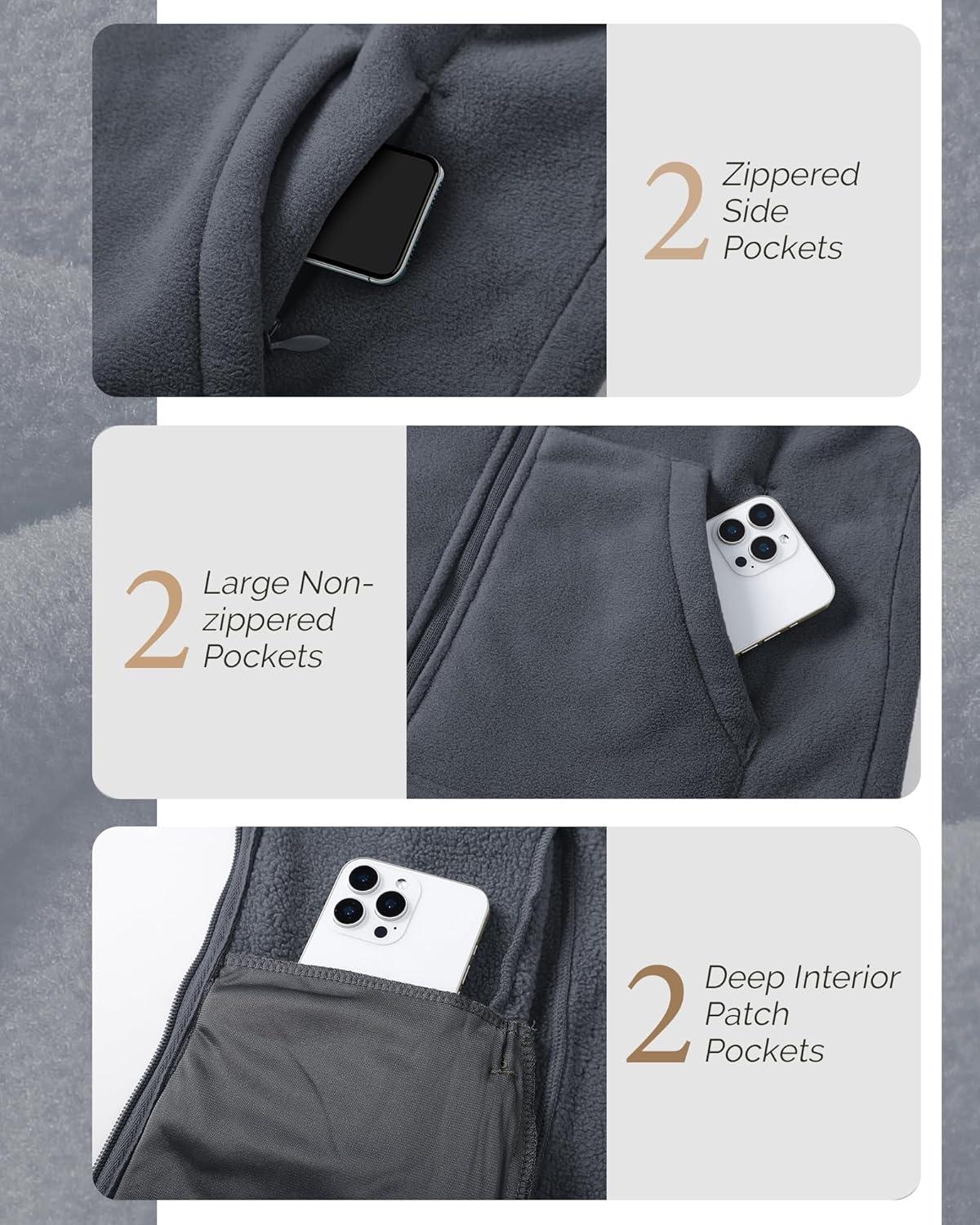 Outdoor Ventures Women’s Full Zip Hooded Fleece Jacket Coat with 6 Pockets, Warm Soft Polar Fleece Casual Hoodie Sweatshirt(Dark Grey)