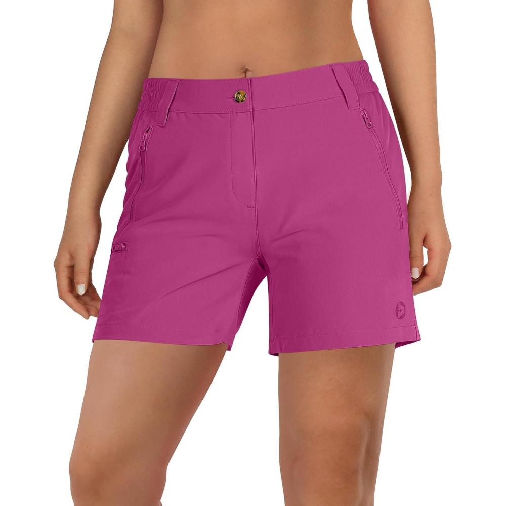 Outdoor Ventures Women’s Hiking Shorts Stretch Lightweight Golf Shorts Quick Dry UPF 50+ 5 inch Cargo Short for Camping(Raspberry Red)