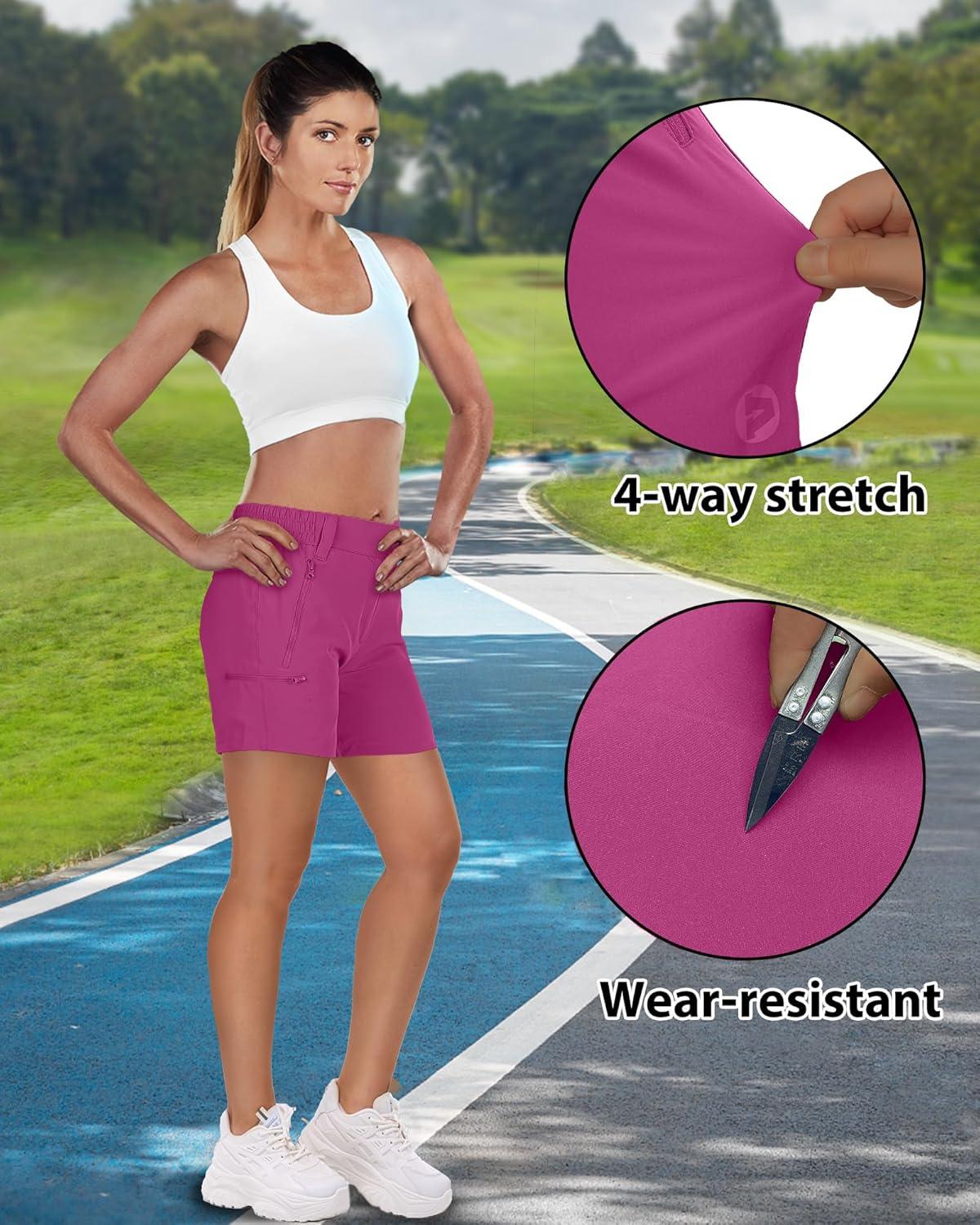 Outdoor Ventures Women’s Hiking Shorts Stretch Lightweight Golf Shorts Quick Dry UPF 50+ 5 inch Cargo Short for Camping(Raspberry Red)
