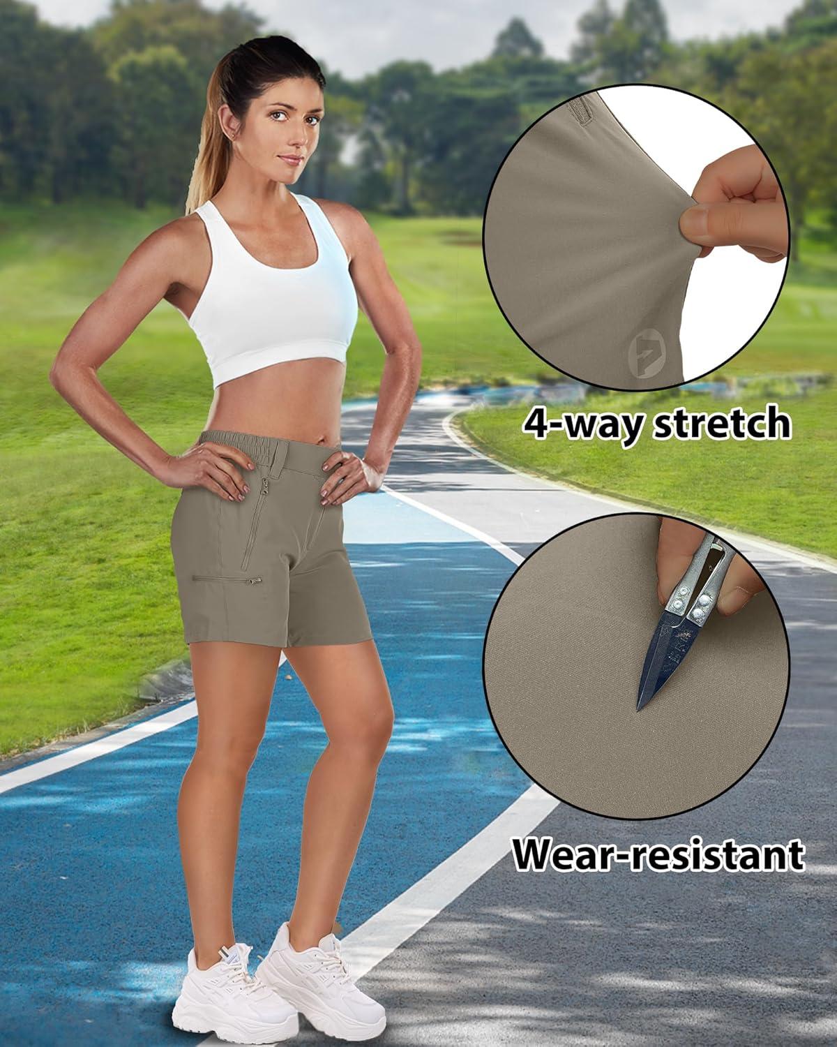 Outdoor Ventures Women’s Hiking Shorts Stretch Lightweight Golf Shorts Quick Dry UPF 50+ 5 inch Cargo Short for Camping(Fossil)