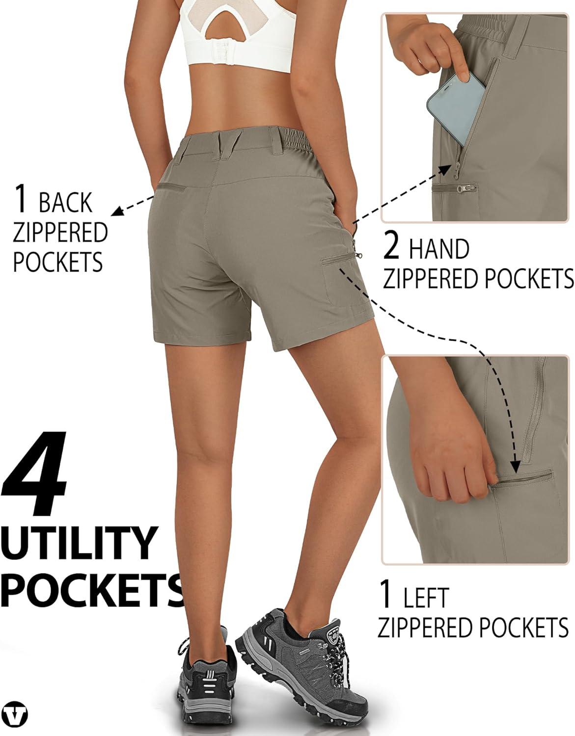 Outdoor Ventures Women’s Hiking Shorts Stretch Lightweight Golf Shorts Quick Dry UPF 50+ 5 inch Cargo Short for Camping(Fossil)