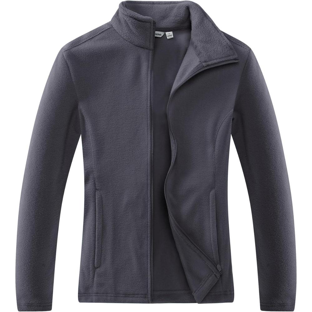 Outdoor Ventures Women’s Lightweight Warm Zip Up Long-Sleeve Soft Polar Fleece Jacket for Fall Winter(Dark Grey)