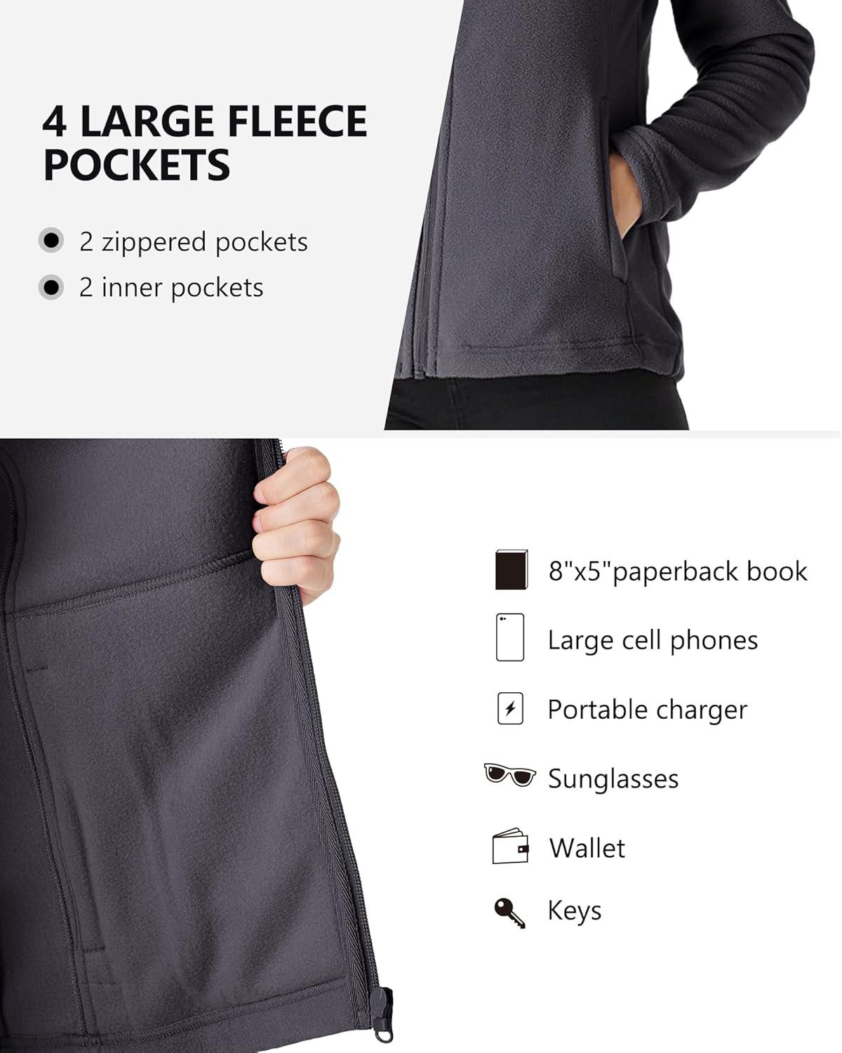 Outdoor Ventures Women’s Lightweight Warm Zip Up Long-Sleeve Soft Polar Fleece Jacket for Fall Winter(Dark Grey)