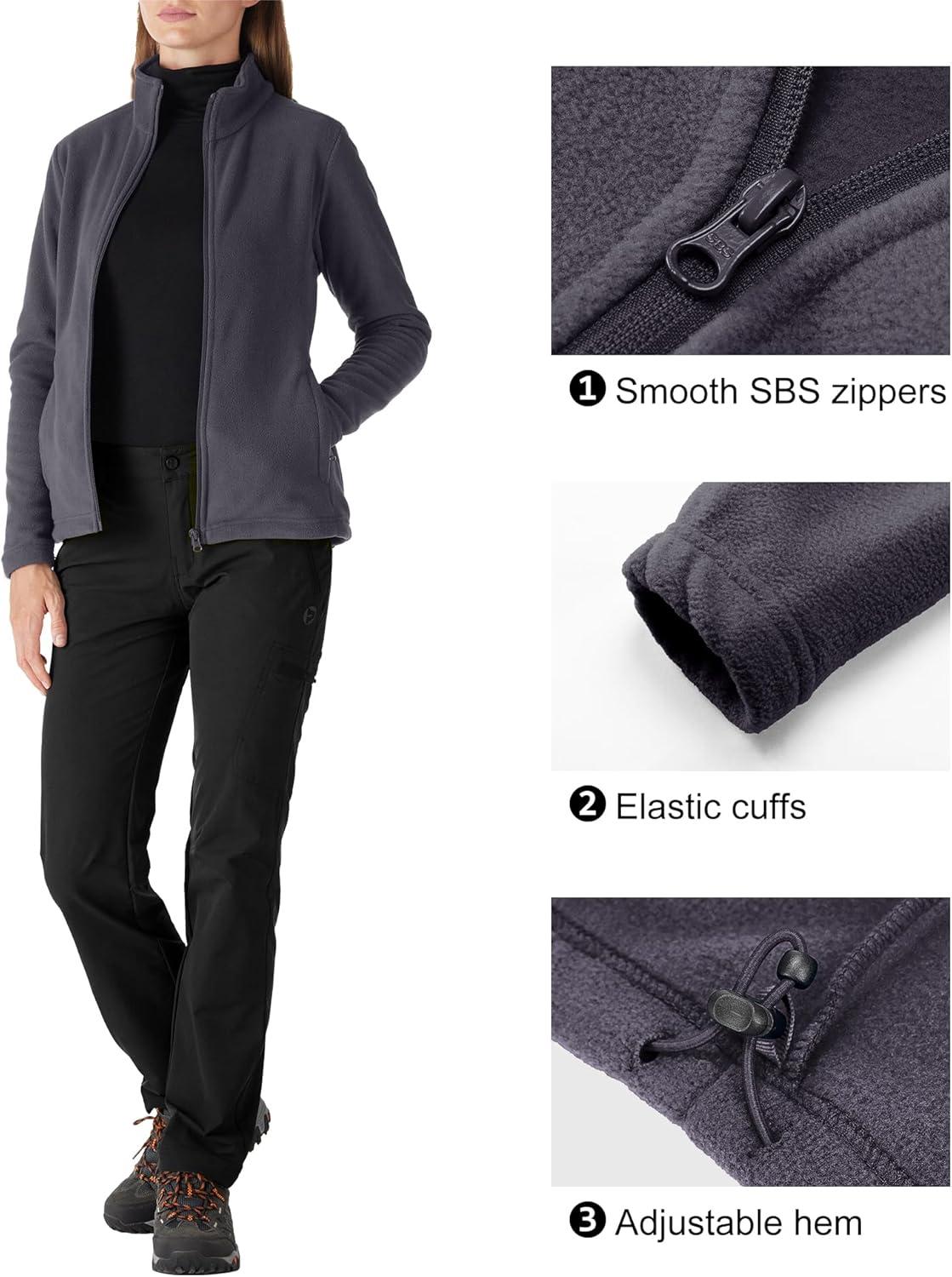 Outdoor Ventures Women’s Lightweight Warm Zip Up Long-Sleeve Soft Polar Fleece Jacket for Fall Winter(Dark Grey)