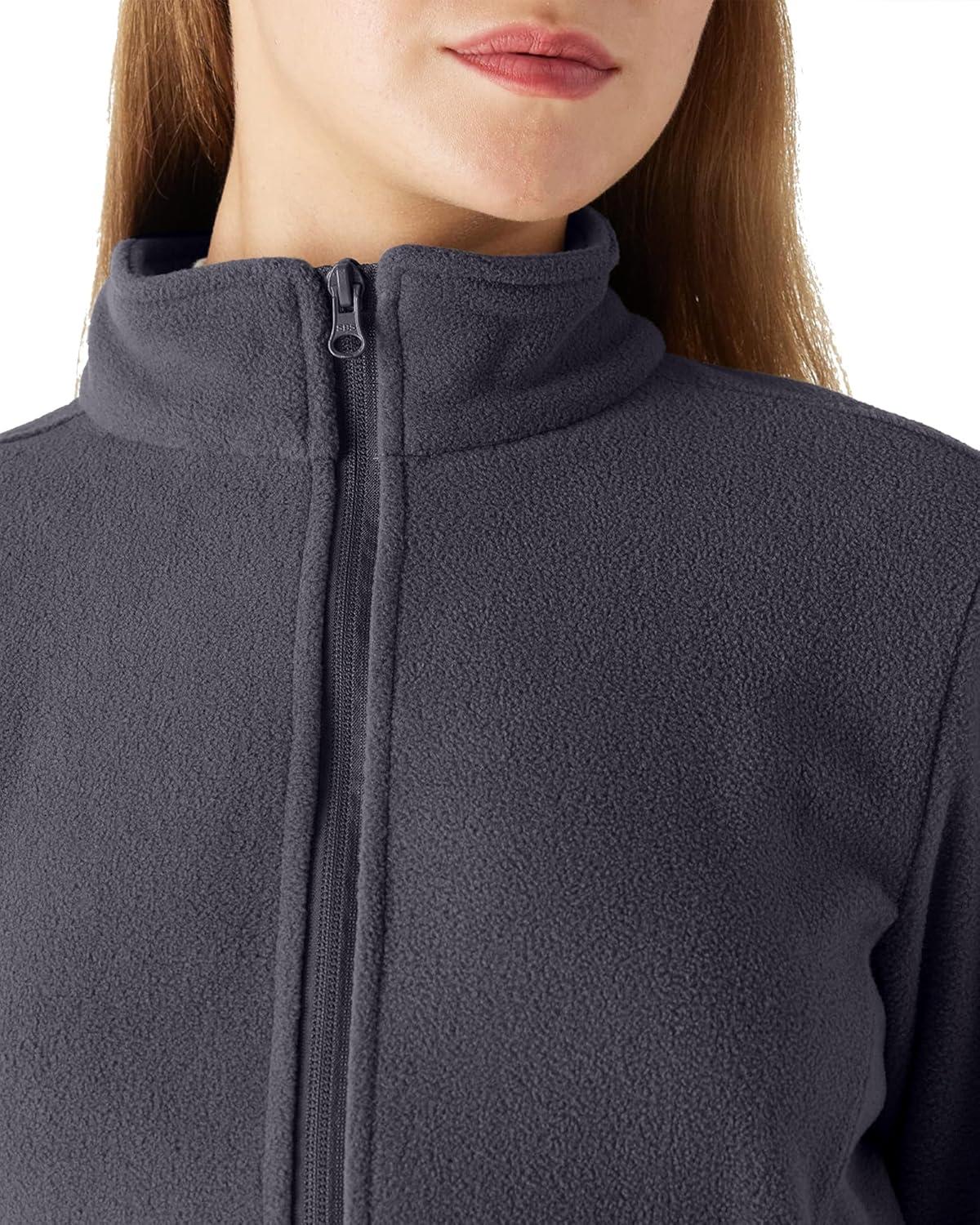 Outdoor Ventures Women’s Lightweight Warm Zip Up Long-Sleeve Soft Polar Fleece Jacket for Fall Winter(Dark Grey)