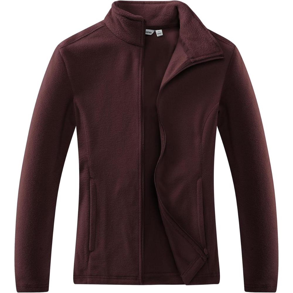 Outdoor Ventures Women’s Lightweight Warm Zip Up Long-Sleeve Soft Polar Fleece Jacket for Fall Winter(Chocolate)