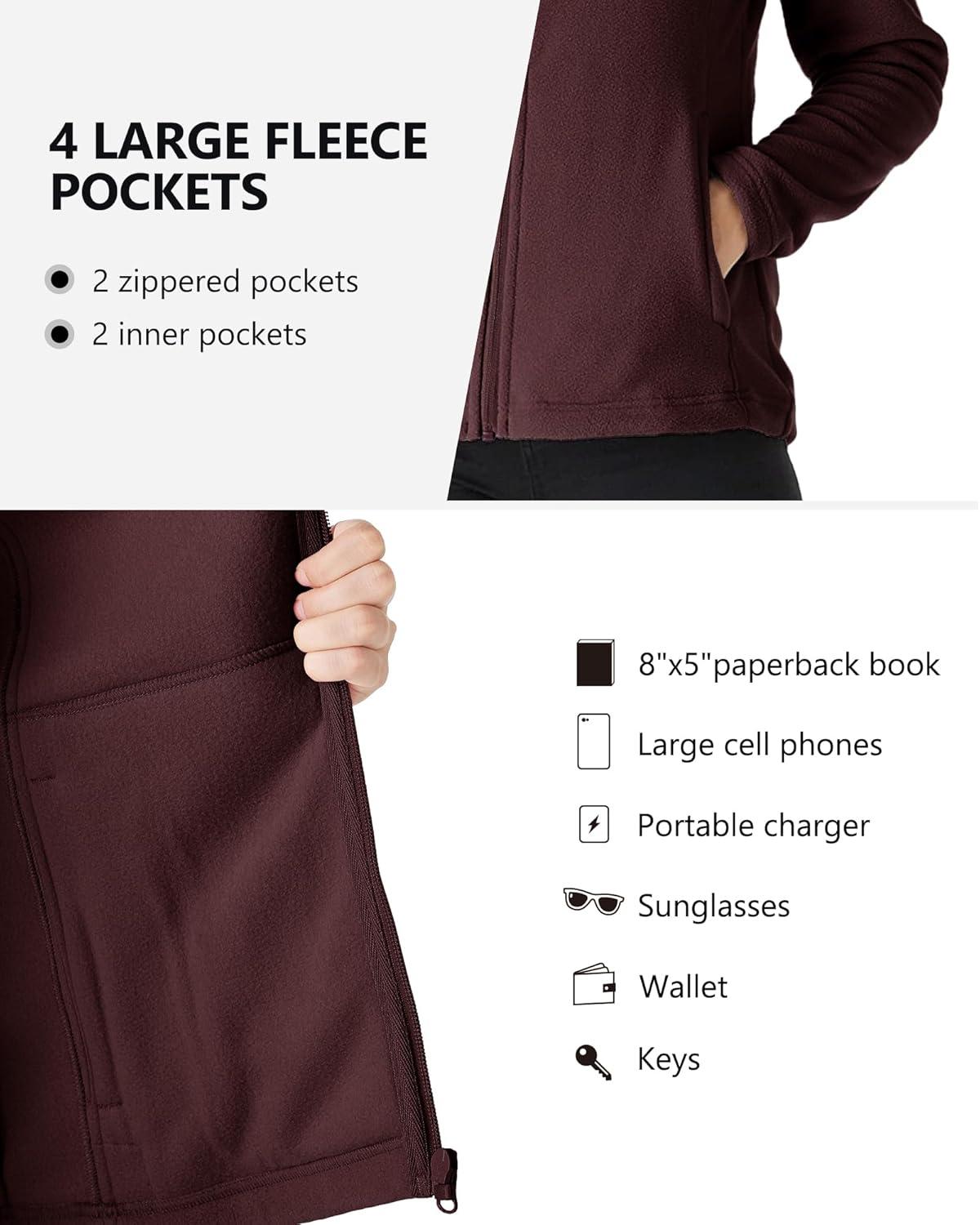 Outdoor Ventures Women’s Lightweight Warm Zip Up Long-Sleeve Soft Polar Fleece Jacket for Fall Winter(Chocolate)