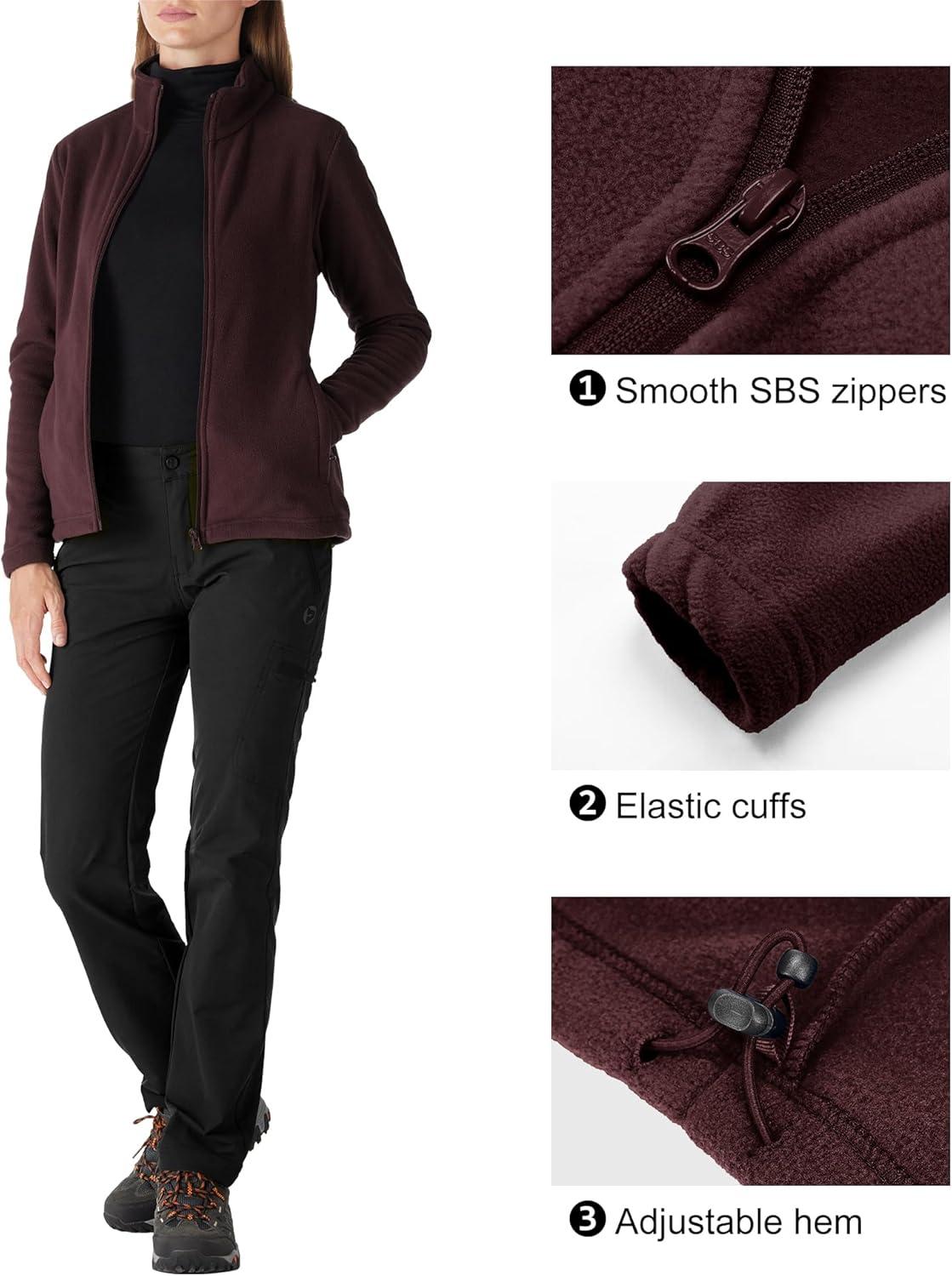 Outdoor Ventures Women’s Lightweight Warm Zip Up Long-Sleeve Soft Polar Fleece Jacket for Fall Winter(Chocolate)
