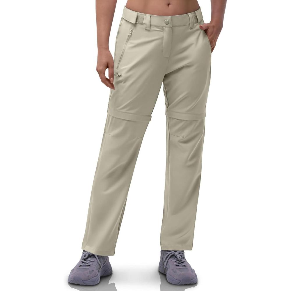 Outdoor Ventures Women’s Convertible Pants, Quick Dry Hiking Zip-Off Pants, Stretch Lightweight Cargo Pants(Beige)