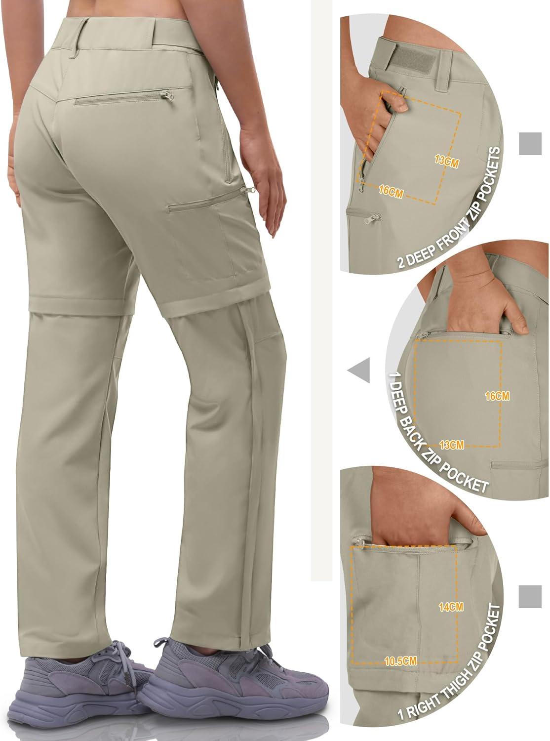 Outdoor Ventures Women’s Convertible Pants, Quick Dry Hiking Zip-Off Pants, Stretch Lightweight Cargo Pants(Beige)