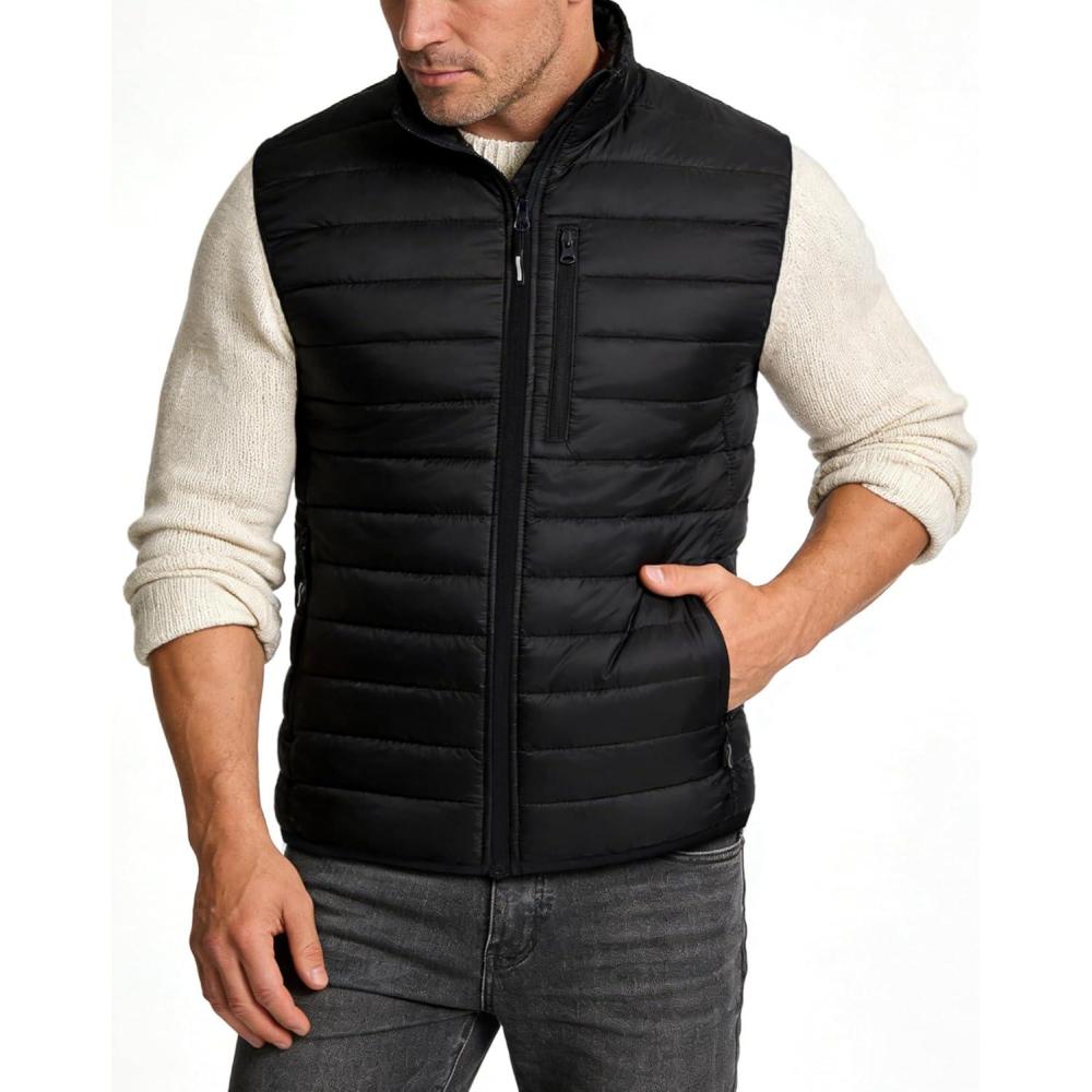 Outdoor Ventures Men’s Lightweight Puffer Vest Outerwear Warm Quilted Sleeveless Packable Winter Jacket for Hiking Running(Black)