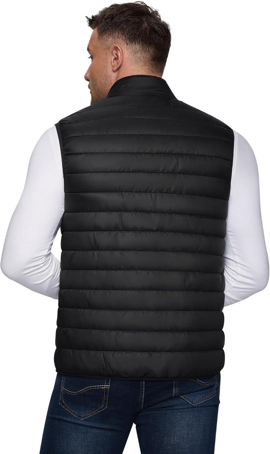 Outdoor Ventures Men’s Lightweight Puffer Vest Outerwear Warm Quilted Sleeveless Packable Winter Jacket for Hiking Running(Black)