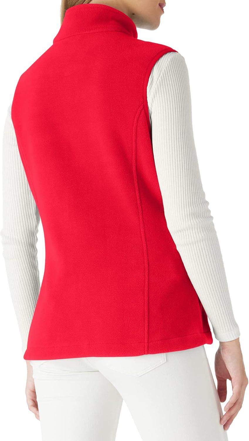 Outdoor Ventures Women’s Polar Fleece Zip Vest Outerwear with Pockets,Warm Sleeveless Coat Vest for Fall & Winter(Red)