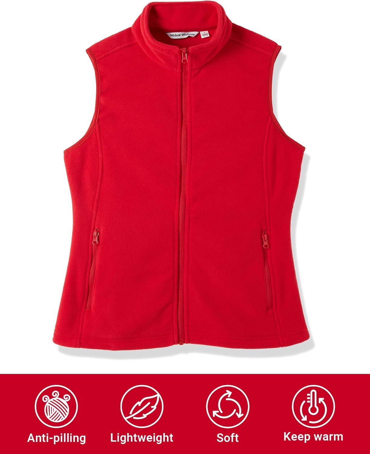 Outdoor Ventures Women’s Polar Fleece Zip Vest Outerwear with Pockets,Warm Sleeveless Coat Vest for Fall & Winter(Red)