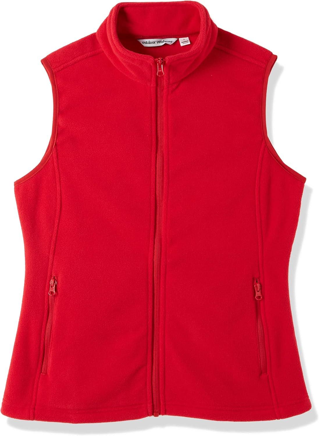 Outdoor Ventures Women’s Polar Fleece Zip Vest Outerwear with Pockets,Warm Sleeveless Coat Vest for Fall & Winter(Red)